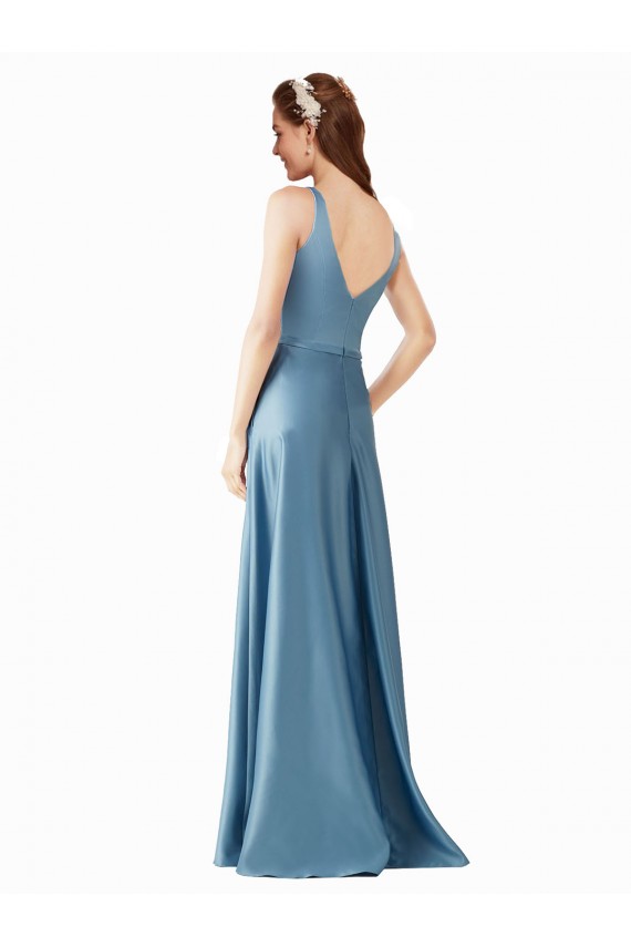 Trapèze Col Haut Satiné Longue Robes demoiselle d'honneur / Robes de bal à Bas Prix