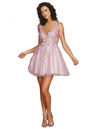 Trapèze Col V Courte Tulle Courte Robes demoiselle d'honneur / Robes de cocktail à Bas Prix