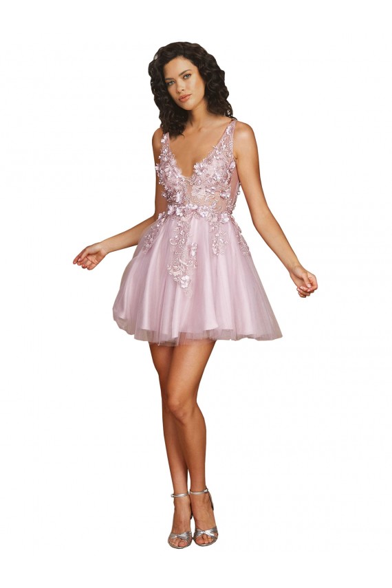 Trapèze Col V Courte Tulle Courte Robes demoiselle d'honneur / Robes de cocktail à Bas Prix