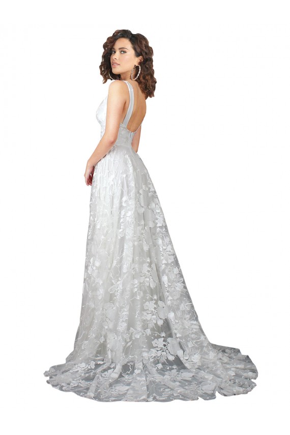 Trapèze Col V Dentelle Robes de mariée à Bas Prix