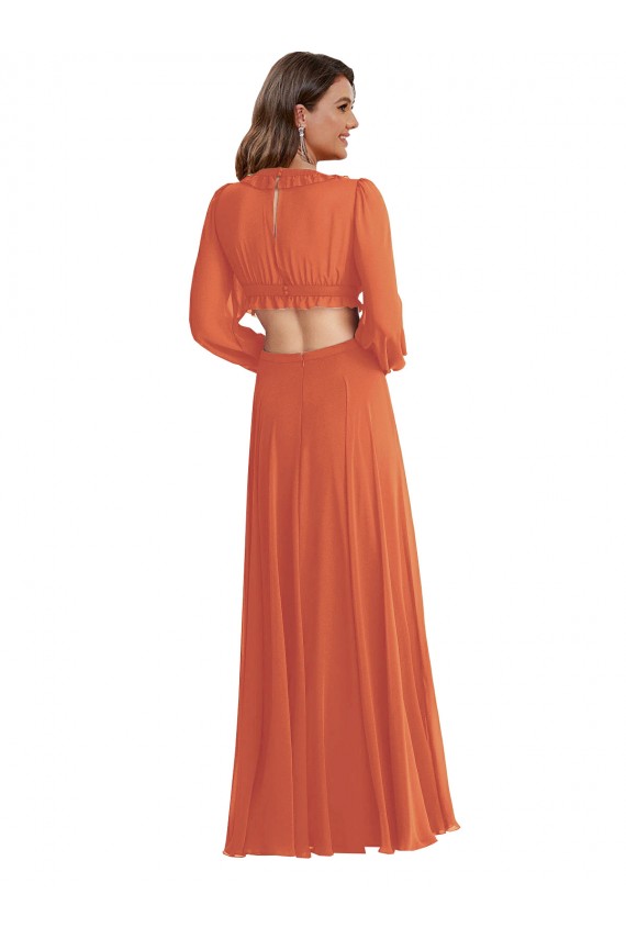 Trapèze Col V Mousseline Longue Asymétrique Robes demoiselle d'honneur à Bas Prix