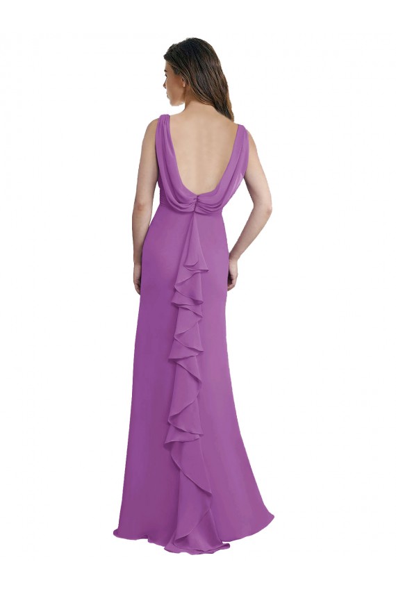 Trapèze Col V Mousseline Longue Robes demoiselle d'honneur à Bas Prix