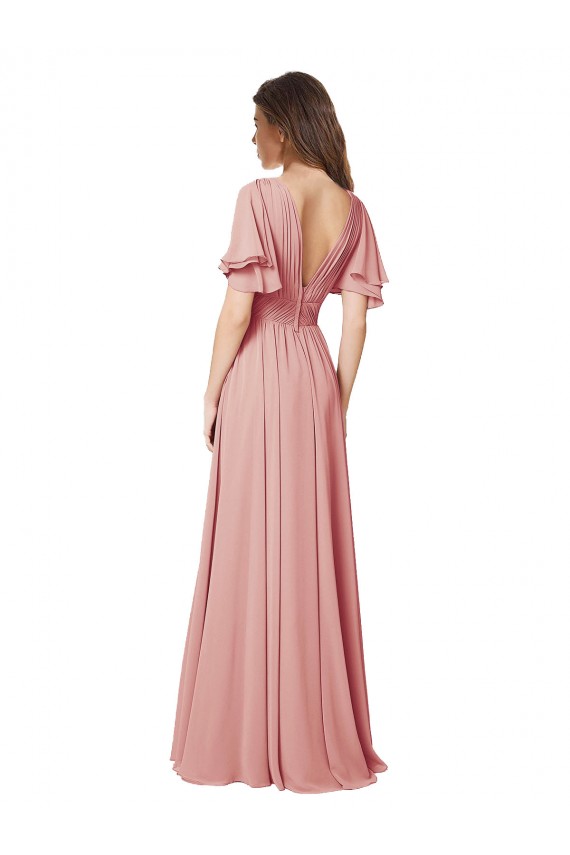 Trapèze Col V Mousseline Longue Robes demoiselle d'honneur à Bas Prix