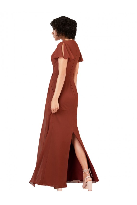 Trapèze Col V Mousseline Longue Robes demoiselle d'honneur à Bas Prix