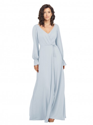 Trapèze Col V Mousseline Longue Robes demoiselle d'honneur à Bas Prix