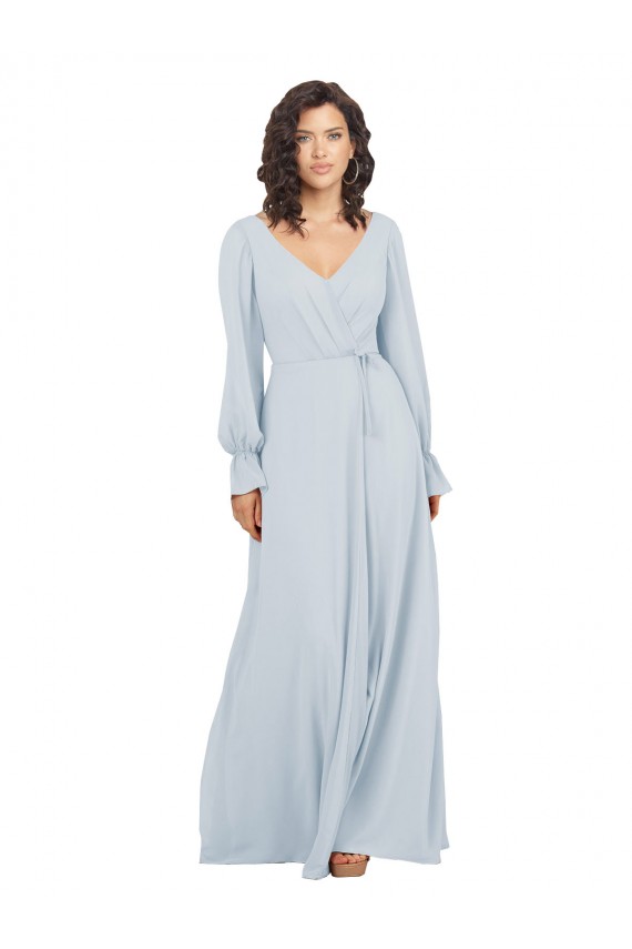 Trapèze Col V Mousseline Longue Robes demoiselle d'honneur à Bas Prix