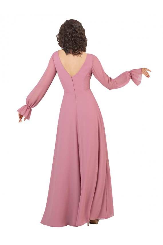 Trapèze Col V Mousseline Longue Robes demoiselle d'honneur à Bas Prix