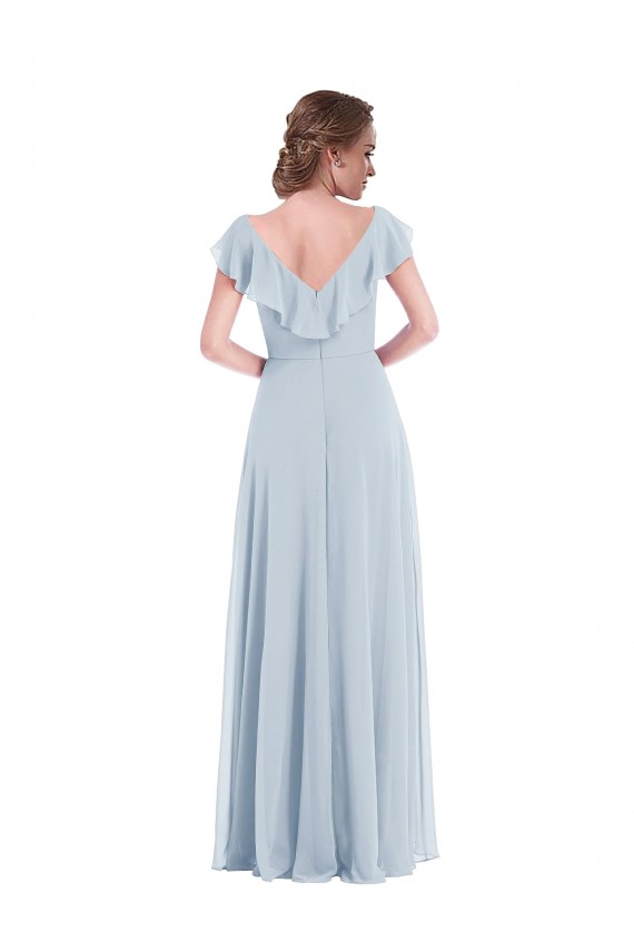 Trapèze Col V Mousseline Longue Robes demoiselle d'honneur à Bas Prix