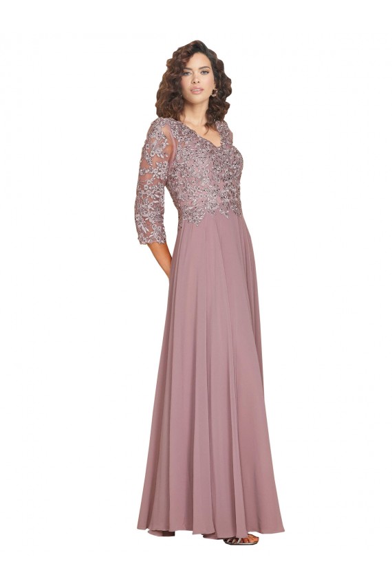 Trapèze Col V Mousseline Longue Robes demoiselle d'honneur / Robes de bal à Bas Prix