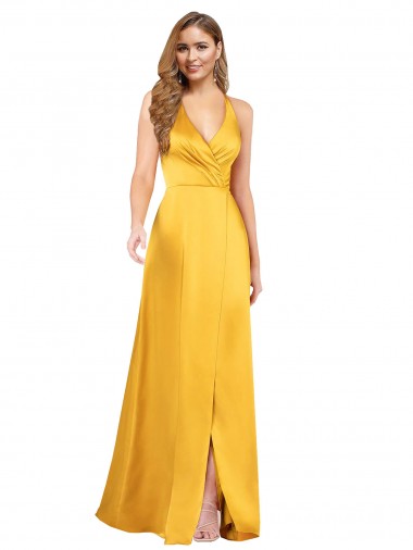 Trapèze Col V Satiné Soyeux Longue Asymétrique Formelles Robes demoiselle d'honneur / Robes de soirée / Robes de bal à Bas Prix