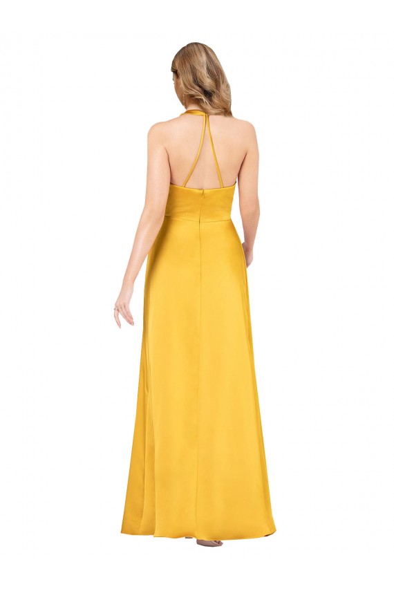 Trapèze Col V Satiné Soyeux Longue Asymétrique Formelles Robes demoiselle d'honneur / Robes de soirée / Robes de bal à Bas Prix