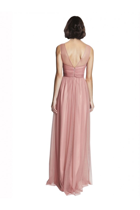 Trapèze Col V Tulle Longue Robes demoiselle d'honneur à Bas Prix