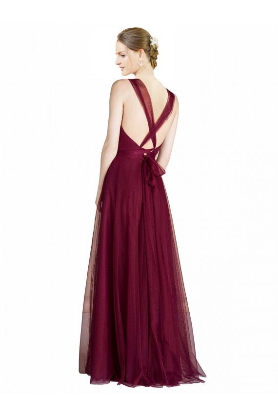 Trapèze Col V Tulle Longue Robes demoiselle d'honneur à Bas Prix