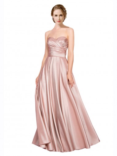 Trapèze Sans bretelle Satiné Stretch Longue Formelles Robes demoiselle d'honneur / Robes de soirée / Robes de bal à Bas Prix