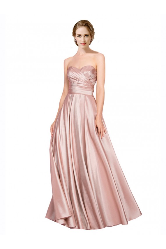 Trapèze Sans bretelle Satiné Stretch Longue Formelles Robes demoiselle d'honneur / Robes de soirée / Robes de bal à Bas Prix