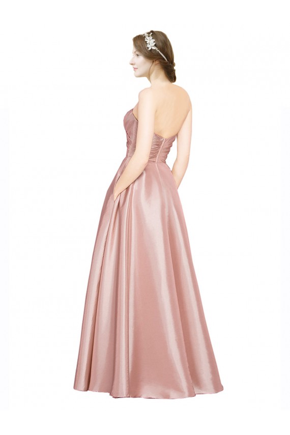 Trapèze Sans bretelle Satiné Stretch Longue Formelles Robes demoiselle d'honneur / Robes de soirée / Robes de bal à Bas Prix