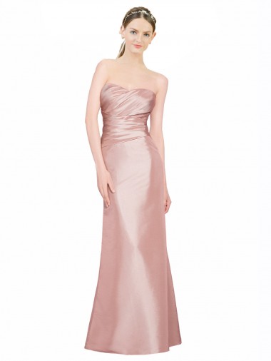 Trapèze Sans bretelle Satiné Stretch Longue Formelles Robes demoiselle d'honneur / Robes de soirée / Robes de bal à Bas Prix