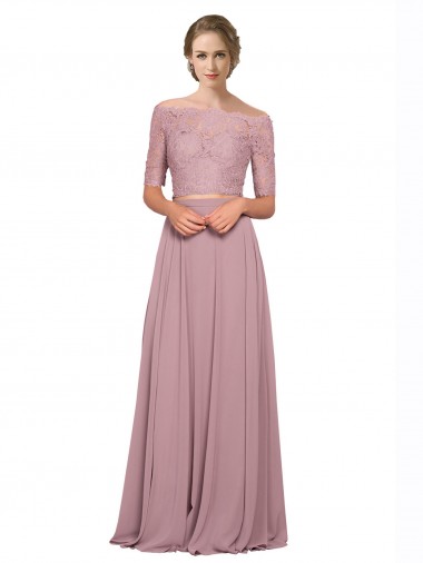 Trapèze Épaule Dénudée Mousseline Dentelle Longue Robes demoiselle d'honneur / Robes de bal à Bas Prix