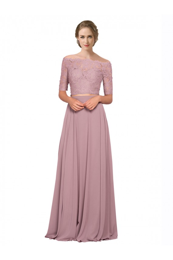 Trapèze Épaule Dénudée Mousseline Dentelle Longue Robes demoiselle d'honneur / Robes de bal à Bas Prix