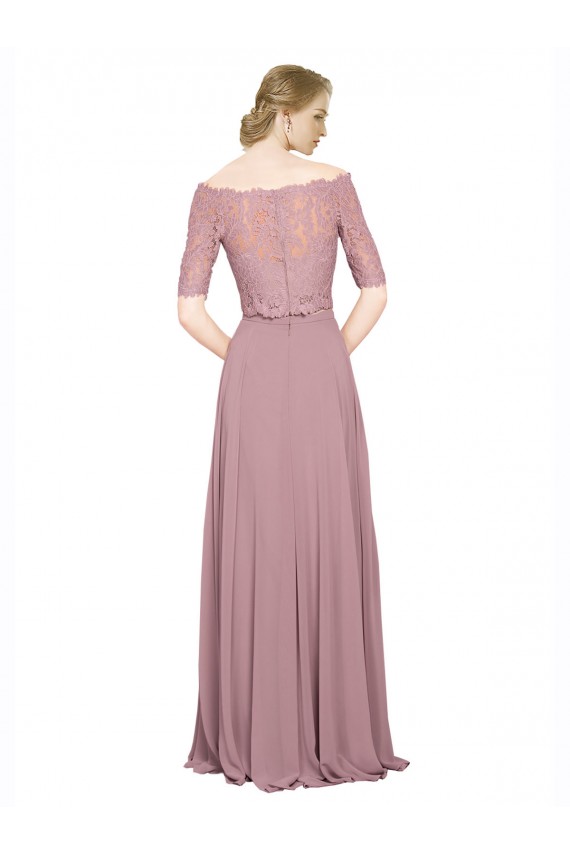 Trapèze Épaule Dénudée Mousseline Dentelle Longue Robes demoiselle d'honneur / Robes de bal à Bas Prix