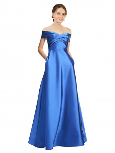 Trapèze Épaule Dénudée Satiné Longue Formelles Robes demoiselle d'honneur / Robes de soirée / Robes de bal à Bas Prix
