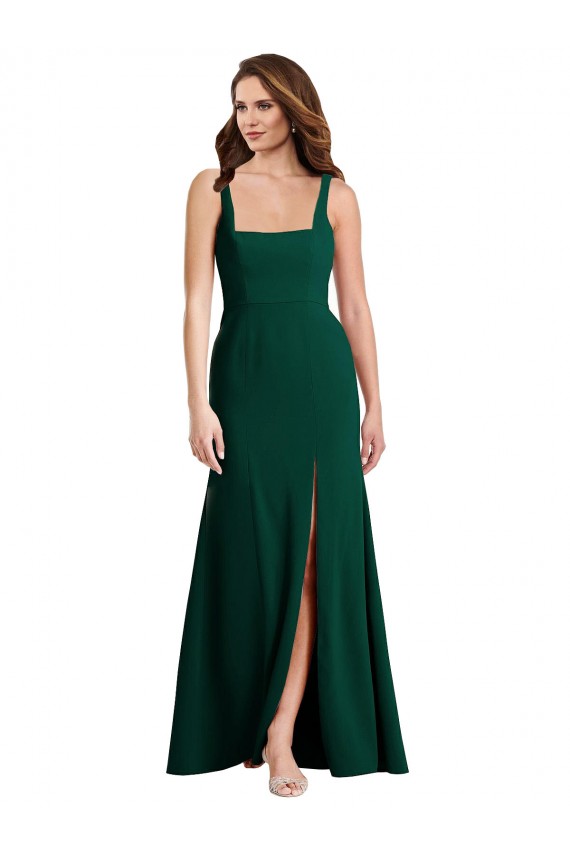 Trompette Col Carré Crêpe Stretch Longue Robes demoiselle d'honneur / Robes de bal à Bas Prix