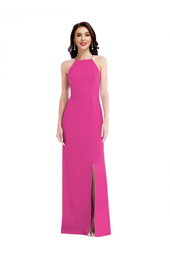 Trompette Licou Col Haut Crêpe Stretch Longue Formelles Robes demoiselle d'honneur / Robes de soirée / Robes de bal à Bas Prix