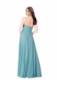 Turquoise Trapèze Col V Mousseline Longue Robes demoiselle d'honneur à Bas Prix