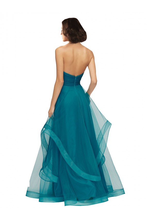 Turquoise Trapèze Sans bretelle Tulle Longue Robes demoiselle d'honneur à Bas Prix