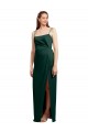 Vert Chasseur Colonne Bretelles spaghetti Col Carré Satiné Stretch Longue Formelles Robes demoiselle d'honneur / Robes de soirée / Robes de bal à Bas Prix