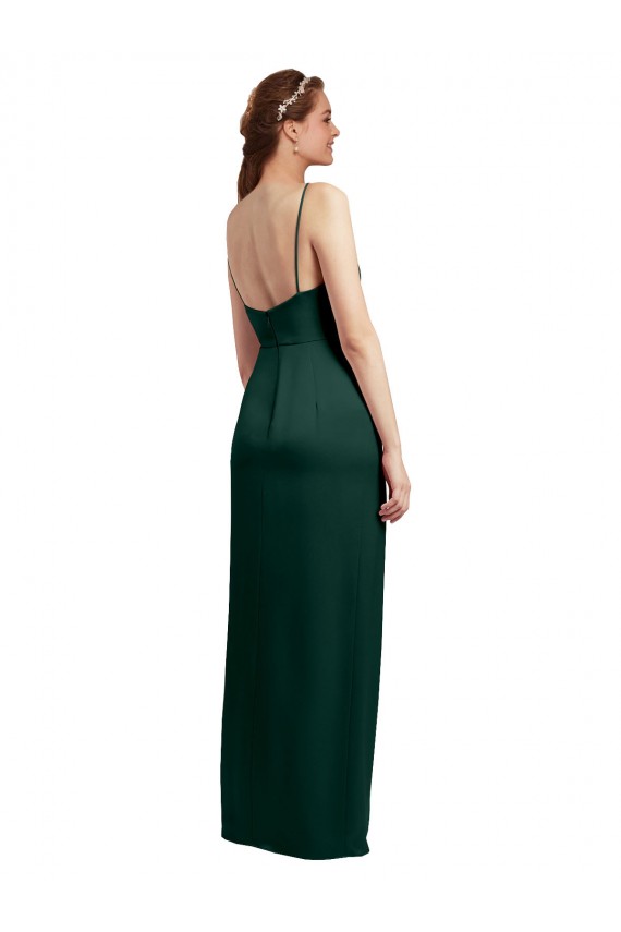 Vert Chasseur Colonne Bretelles spaghetti Col Carré Satiné Stretch Longue Formelles Robes demoiselle d'honneur / Robes de soirée / Robes de bal à Bas Prix