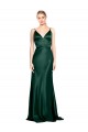 Vert Chasseur Fourreau Bretelles spaghetti Col V Satiné Stretch Longue Formelles Robes demoiselle d'honneur / Robes de soirée / Robes de bal à Bas Prix