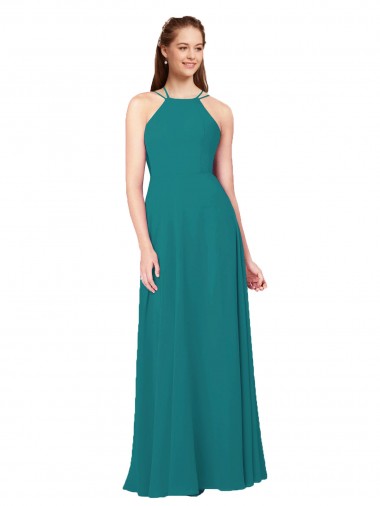 Vert Chasseur Fourreau Col Haut Mousseline Longue Robes demoiselle d'honneur à Bas Prix