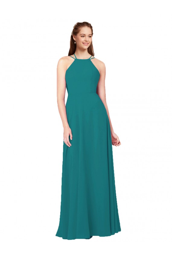 Vert Chasseur Fourreau Col Haut Mousseline Longue Robes demoiselle d'honneur à Bas Prix