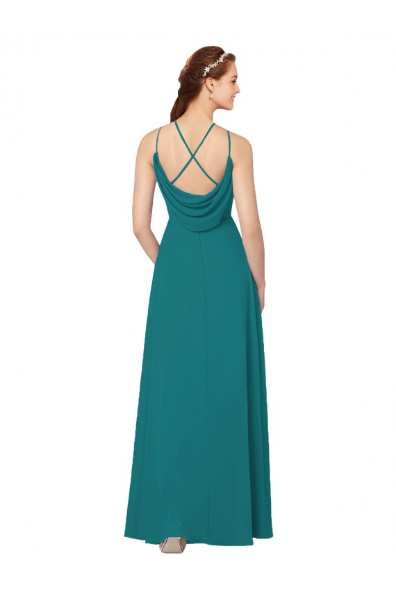 Vert Chasseur Fourreau Col Haut Mousseline Longue Robes demoiselle d'honneur à Bas Prix