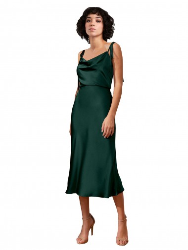 Vert Chasseur Fourreau midi Satiné Stretch Courte Robes demoiselle d'honneur / Robes de soirée / Robes de cocktail à Bas Prix