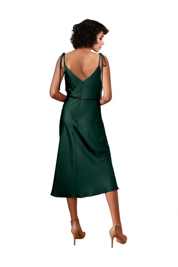 Vert Chasseur Fourreau midi Satiné Stretch Courte Robes demoiselle d'honneur / Robes de soirée / Robes de cocktail à Bas Prix
