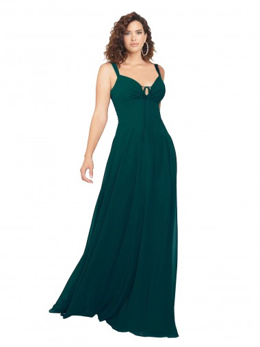 Vert Chasseur Trapèze Col V Mousseline Longue Robes demoiselle d'honneur à Bas Prix