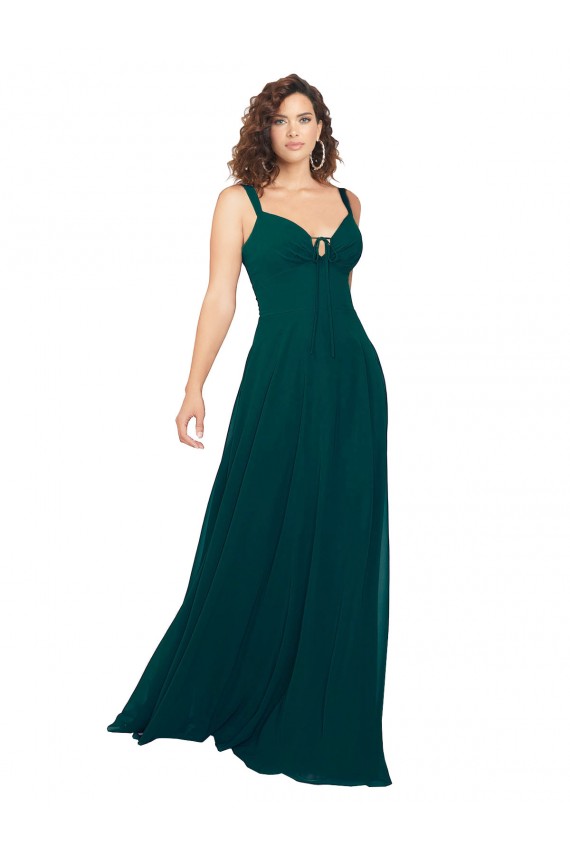 Vert Chasseur Trapèze Col V Mousseline Longue Robes demoiselle d'honneur à Bas Prix