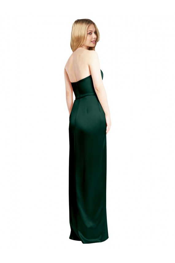 Vert Chasseur Trapèze Scoop Sans bretelle Satiné Stretch Longue Formelles Robes demoiselle d'honneur / Robes de soirée / Robes de bal à Bas Prix