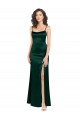 Vert Chasseur Trapèze Scoop Satiné Stretch Longue Formelles Robes demoiselle d'honneur / Robes de soirée / Robes de bal à Bas Prix