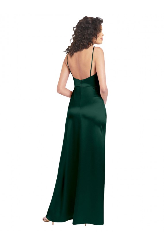 Vert Chasseur Trapèze Scoop Satiné Stretch Longue Formelles Robes demoiselle d'honneur / Robes de soirée / Robes de bal à Bas Prix