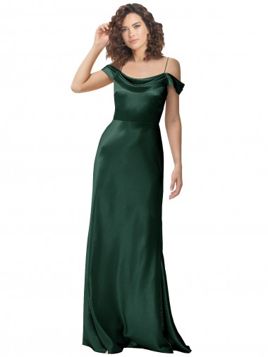 Vert Chasseur Trapèze Épaule Dénudée Bretelles spaghetti Satiné Stretch Longue Formelles Robes demoiselle d'honneur / Robes de soirée / Robes de bal à Bas Prix