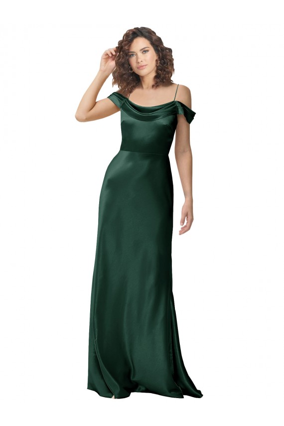Vert Chasseur Trapèze Épaule Dénudée Bretelles spaghetti Satiné Stretch Longue Formelles Robes demoiselle d'honneur / Robes de soirée / Robes de bal à Bas Prix