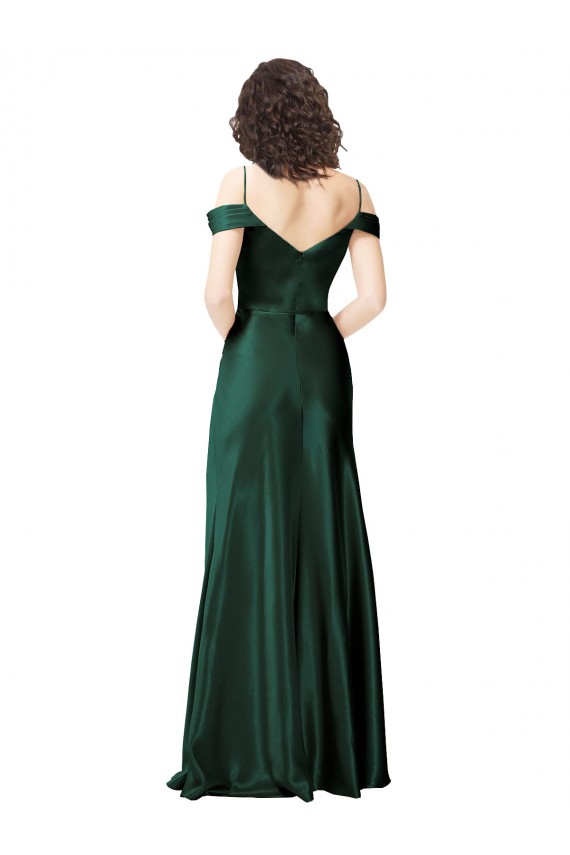 Vert Chasseur Trapèze Épaule Dénudée Bretelles spaghetti Satiné Stretch Longue Formelles Robes demoiselle d'honneur / Robes de soirée / Robes de bal à Bas Prix