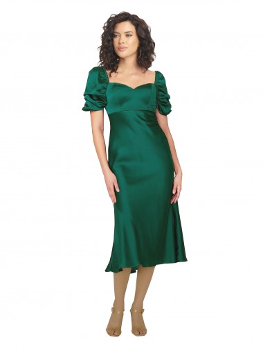 Vert Chasseur Trapèze midi Satiné Soyeux Courte Robes demoiselle d'honneur / Robes de soirée / Robes de bal à Bas Prix