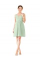 Vert Sauge Trapèze Col V Mousseline Courte Robes demoiselle d'honneur / Robes de cocktail à Bas Prix