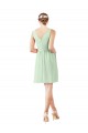 Vert Sauge Trapèze Col V Mousseline Courte Robes demoiselle d'honneur / Robes de cocktail à Bas Prix