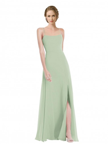 Vert Sauge Trapèze Scoop Mousseline Longue Robes demoiselle d'honneur à Bas Prix