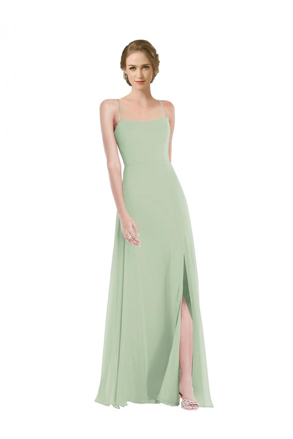 Vert Sauge Trapèze Scoop Mousseline Longue Robes demoiselle d'honneur à Bas Prix